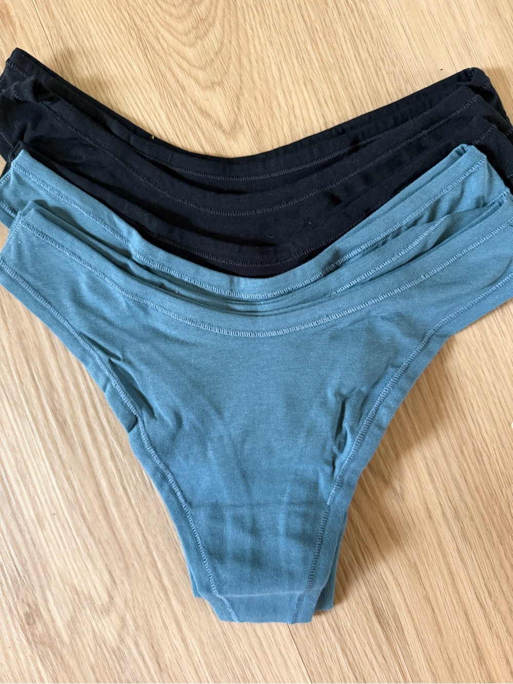 Quince Organic Cotton Thong Underwear Panties Ocean Blue/Black Sz M New